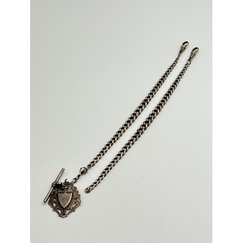 2206 - Two sterling silver Albert chains to include one with fob and T bar - approx. gross weight 41g