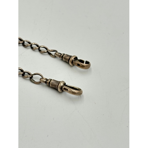 2206 - Two sterling silver Albert chains to include one with fob and T bar - approx. gross weight 41g