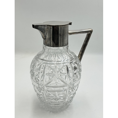 2211 - A hallmarked Birmingham silver and cut glass claret jug, dated 1907 - approx. 20cm high