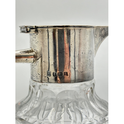 2211 - A hallmarked Birmingham silver and cut glass claret jug, dated 1907 - approx. 20cm high