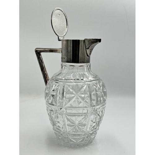 2211 - A hallmarked Birmingham silver and cut glass claret jug, dated 1907 - approx. 20cm high