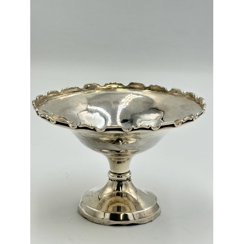 2223 - A hallmarked Birmingham silver weighted circular pedestal bon bon dish - approx. gross weight 78g