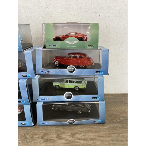 427 - Fifteen boxed Oxford diecast model vehicles to include Aston Martin DB2 MKIII, Healey Tickford, 1928... 