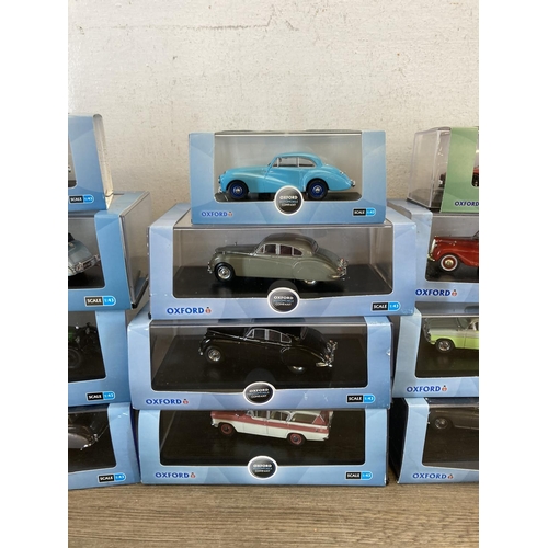 427 - Fifteen boxed Oxford diecast model vehicles to include Aston Martin DB2 MKIII, Healey Tickford, 1928... 