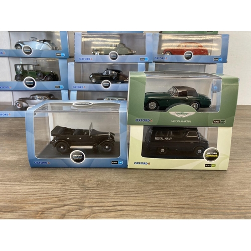 427 - Fifteen boxed Oxford diecast model vehicles to include Aston Martin DB2 MKIII, Healey Tickford, 1928... 