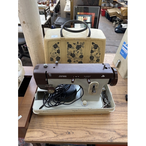 785 - A Jones electric sewing machine with foot pedal