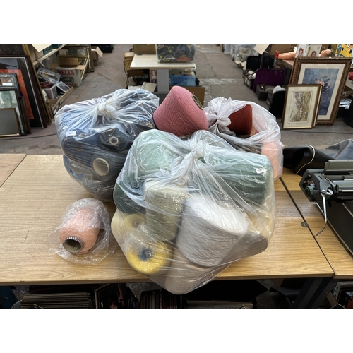 787 - Three bags containing a large collection of yarn to include Atkinson Yarns, Burnley's, Stevenson's e... 