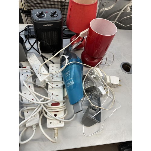 803 - A collection of electrical items to include two Challenge fan heaters, Bush DAB radio, Acoustic Solu... 