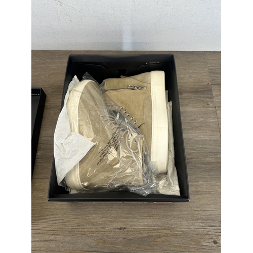 516 - A pair of boxed Kurt Geiger Emanuel beige suede high top sneakers - size 6.5 - RRP £130