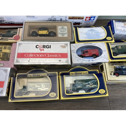 496 - A collection of boxed diecast model vehicles to include Corgi Tramlines, Corgi Collectors' Classics,... 