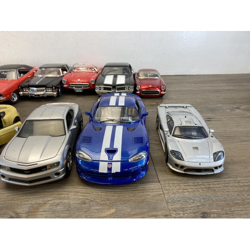 497 - A collection of diecast model vehicles to include Road Legends 1968 Ford Shelby GT 500K, Mira 1955 B... 