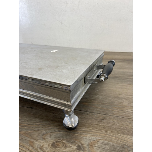 403 - An early/mid 20th century Harrods Ltd. of London aluminium rectangular food warmer - approx. 10.5cm ... 