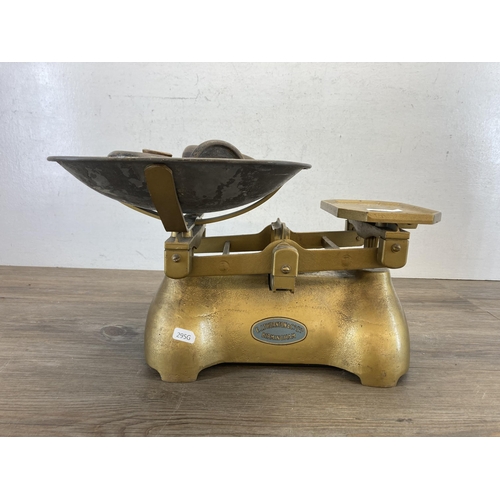 404 - A pair of Victorian F.J. Thornton & Co. Ltd. of Birmingham gold painted cast iron kitchen scales tog... 