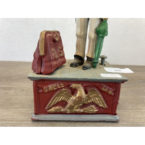 409 - A 19th century style hand-painted cast iron Uncle Sam mechanical money bank