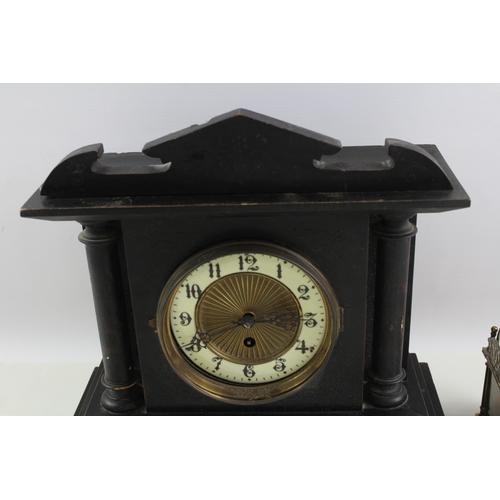 200 - Three mantel clocks, one Victorian ebonised, one Kienzle brass alarm and one Smiths brass 8 day lant... 