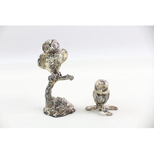 2226 - Two silver plated owl figurines - largest approx. 9cm high