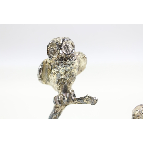 2226 - Two silver plated owl figurines - largest approx. 9cm high