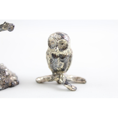 2226 - Two silver plated owl figurines - largest approx. 9cm high