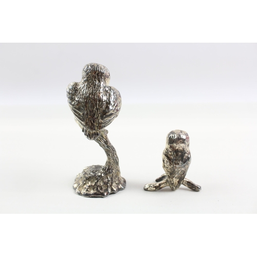 2226 - Two silver plated owl figurines - largest approx. 9cm high