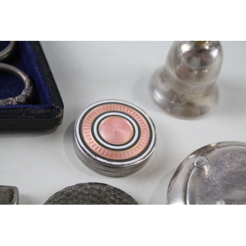 2227 - Six .925 silver vanity and haberdashery items to include guilloche enamel pill box, compact mirror, ... 