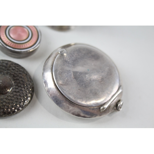 2227 - Six .925 silver vanity and haberdashery items to include guilloche enamel pill box, compact mirror, ... 