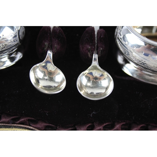 2247 - A pair of Victorian hallmarked Birmingham silver condiment dishes with spoons and fitted case - appr... 