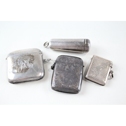 2252 - Four pieces of hallmarked sterling silver tobacciana, three vesta cases and one cheroot holder - app... 