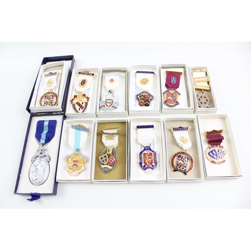 2257 - Twelve boxed Masonic jewels