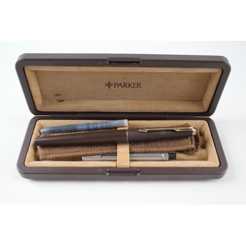 2261 - A boxed vintage Parker 50 Falcon brown fountain pen with gold plated nib