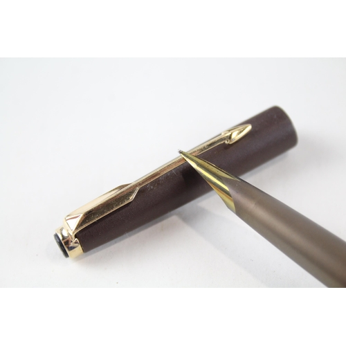 2261 - A boxed vintage Parker 50 Falcon brown fountain pen with gold plated nib