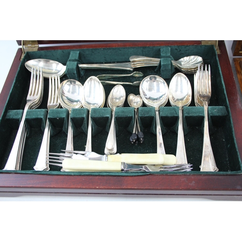 547 - Two wooden canteens of cutlery, one Elkington and one fish set