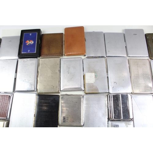 567 - Forty tobacco tins, cigarette cases and rolling machines to include EPNS etc.