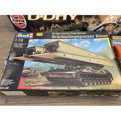 486 - Four model kits, Airfix D-Day - no. A90300, Revell Bridge-Laying Tank Beaver - no. 03135, Matchbox S... 