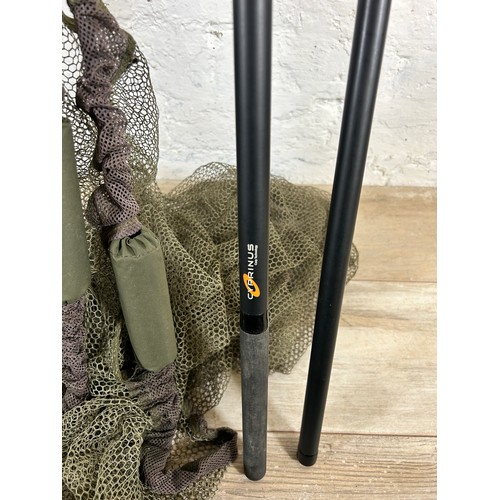 1009 - Five fishing items, Three Greys X-Flite 12' fishing rods with Daiwa Emblem 35 fishing reels, one Tra... 