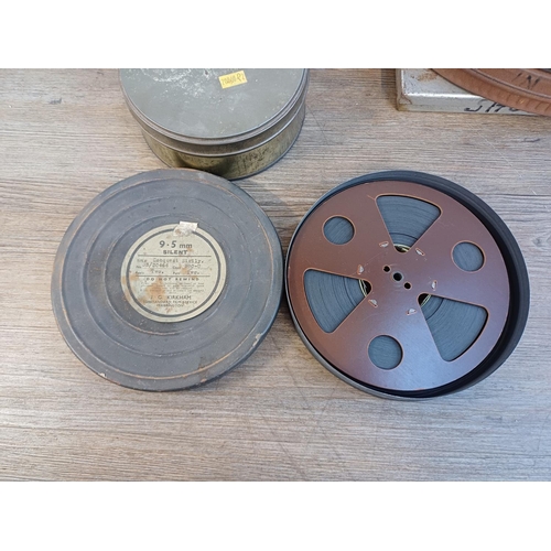 643 - A collection of cine reels to include cannisters marked 9.5mm silent 'Conquest of Sicily', 'Covered ... 