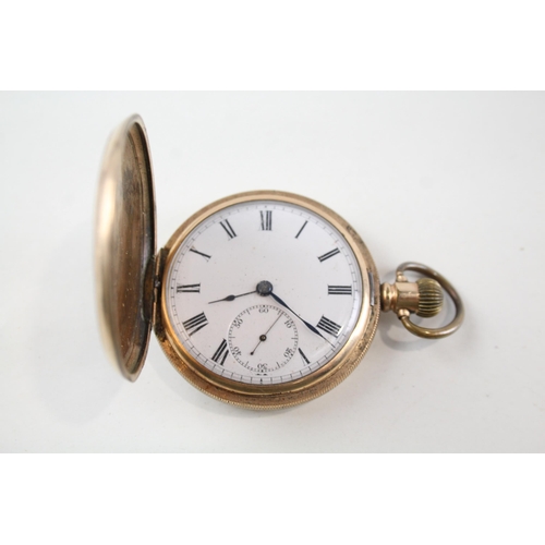 2193 - A vintage rolled gold full hunter hand wind pocket watch