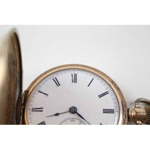 2193 - A vintage rolled gold full hunter hand wind pocket watch