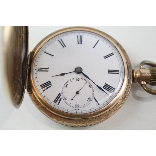 2193 - A vintage rolled gold full hunter hand wind pocket watch