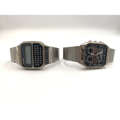 2164 - Two digital wristwatches, one Citizen Digi-Ana 30-0217 and one Alba calculator alarm Y739-5000