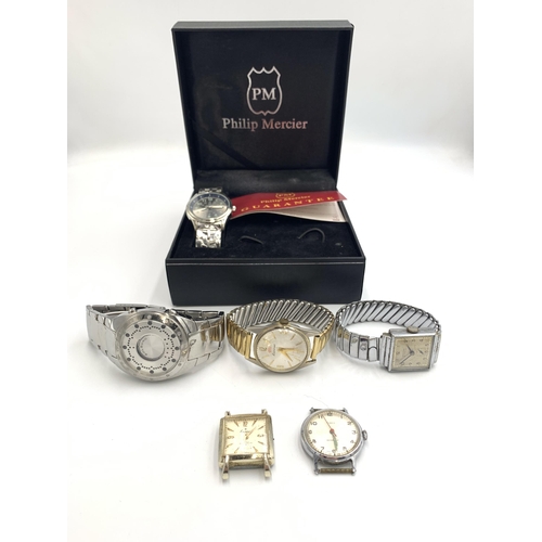 2165 - Six men's wristwatches to include boxed Philip Mercier quartz, Solsuno Zeon Tech quartz, Timex hand ... 