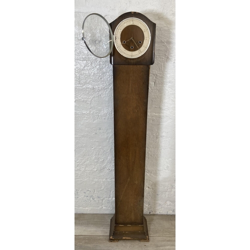 233 - Two clocks, one pine grandfather and one Smiths Westminster Chime granddaughter