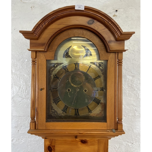 233 - Two clocks, one pine grandfather and one Smiths Westminster Chime granddaughter