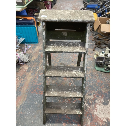 1054 - An early 20th century green painted wooden step ladder