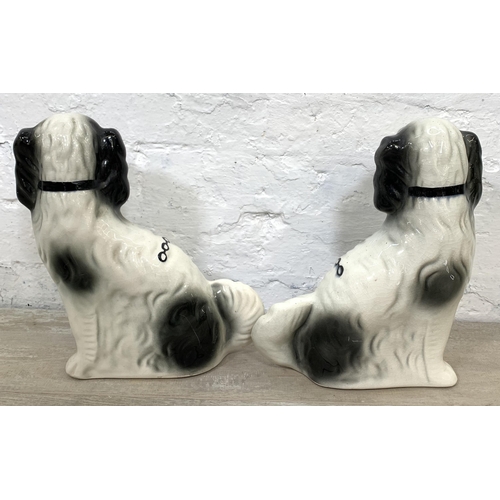 333 - A pair of 19th century style Staffordshire hand painted pottery flatback spaniel dog figurines - app... 