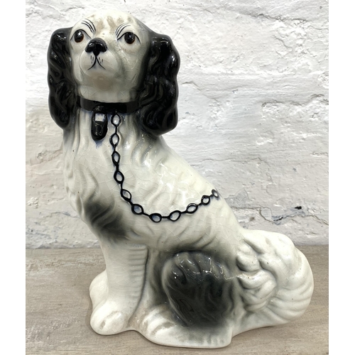 333 - A pair of 19th century style Staffordshire hand painted pottery flatback spaniel dog figurines - app... 