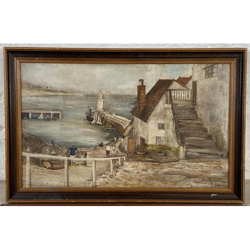 263 - Two framed pictures, one oil on canvas of Newlyn harbour, Penzance signed R. Dear and dated 1972 and... 