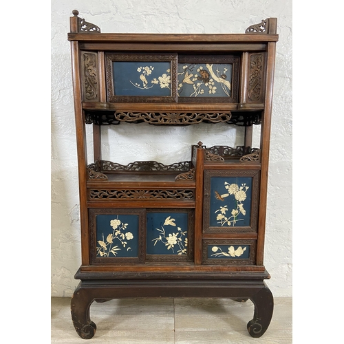 1 - A Japanese Meiji period carved hardwood, blue lacquered and bone inlaid Shibayama cabinet - approx. ... 