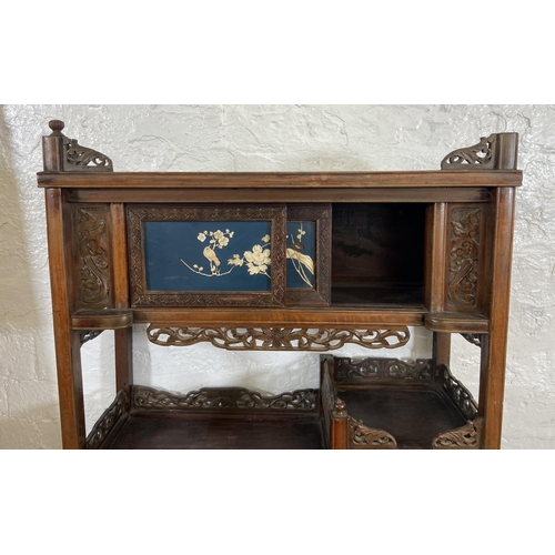 1 - A Japanese Meiji period carved hardwood, blue lacquered and bone inlaid Shibayama cabinet - approx. ... 