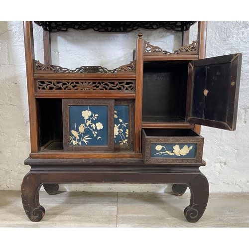 1 - A Japanese Meiji period carved hardwood, blue lacquered and bone inlaid Shibayama cabinet - approx. ... 