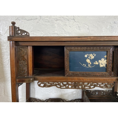 1 - A Japanese Meiji period carved hardwood, blue lacquered and bone inlaid Shibayama cabinet - approx. ... 